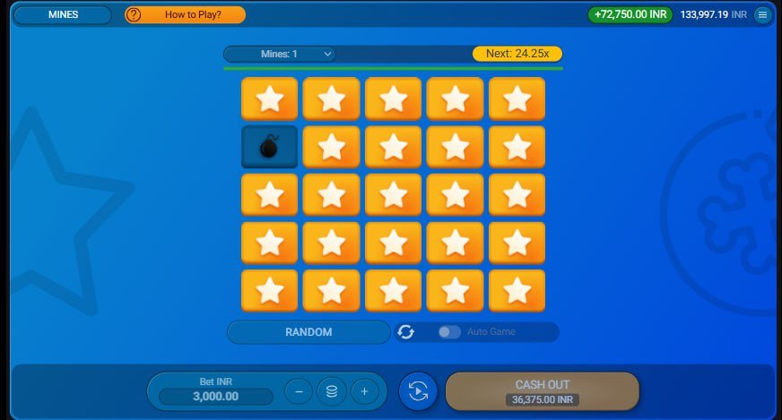 Player using high multiplier strategy in 777E Game Mines.